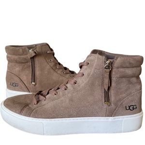 UGG Olli Suede Tan High Top Side Zip Lace Up Sneakers Size 10